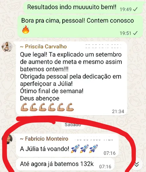 Print de resultado de Fabrício